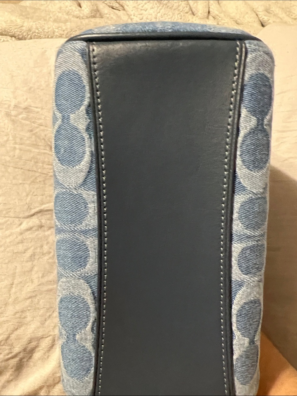 Coach Denim Mini Satchel in Blue with Tan Leather Handles - Picture 3 of 7